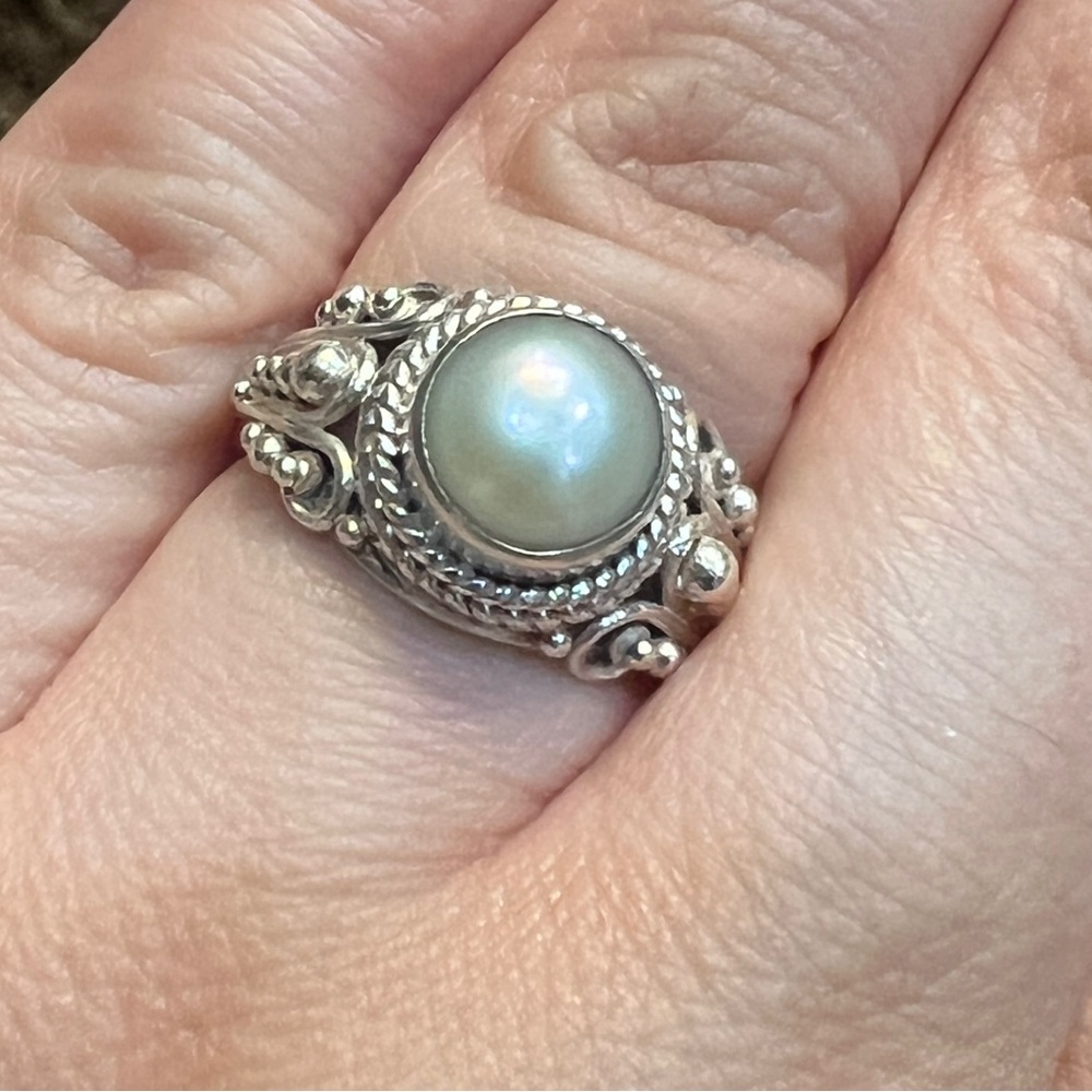 Pearl Sterling Silver Ring Size 6.5